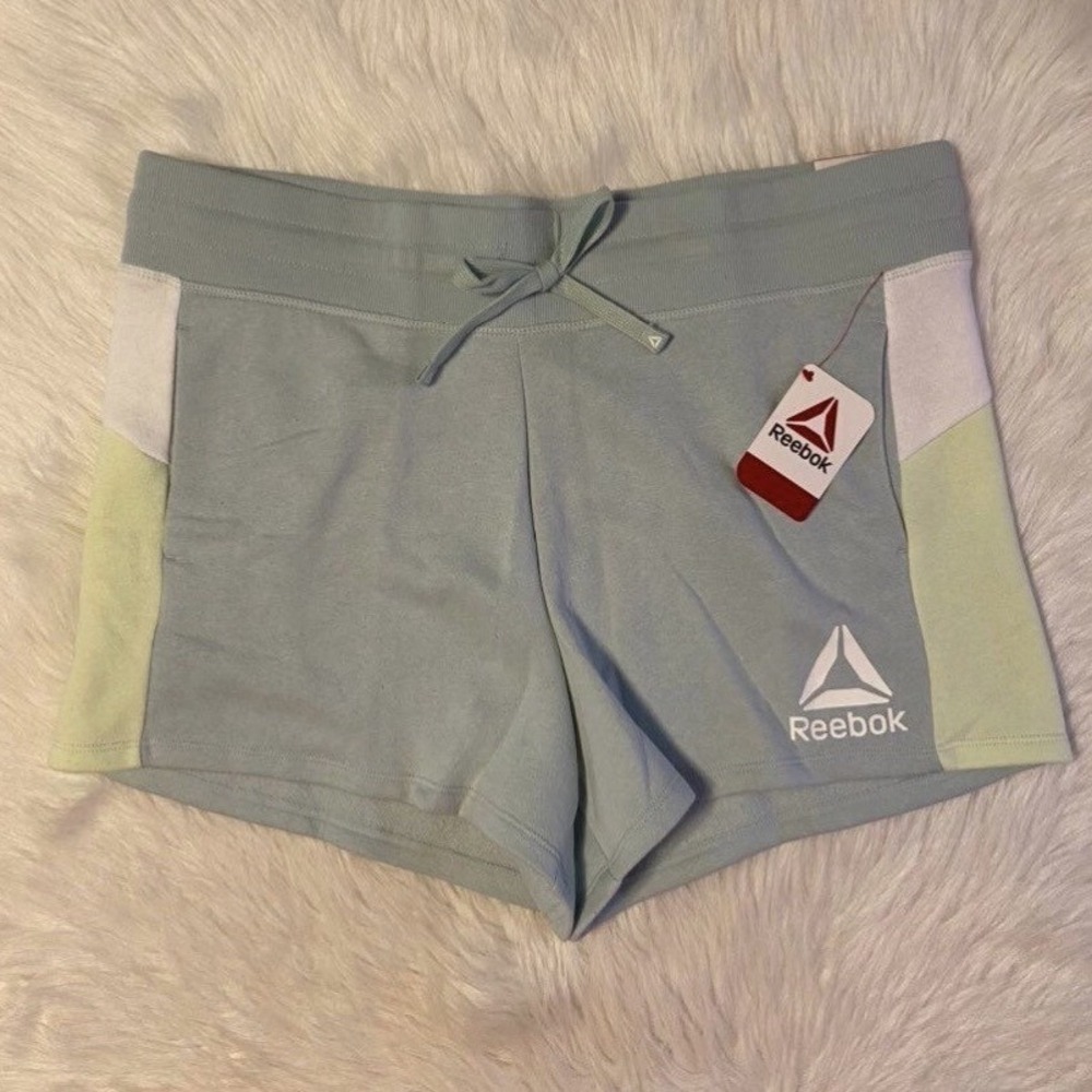 Reebok Sweat Shorts Womens Size XL Green White Relaxed‎ Short Drawstring Pockets